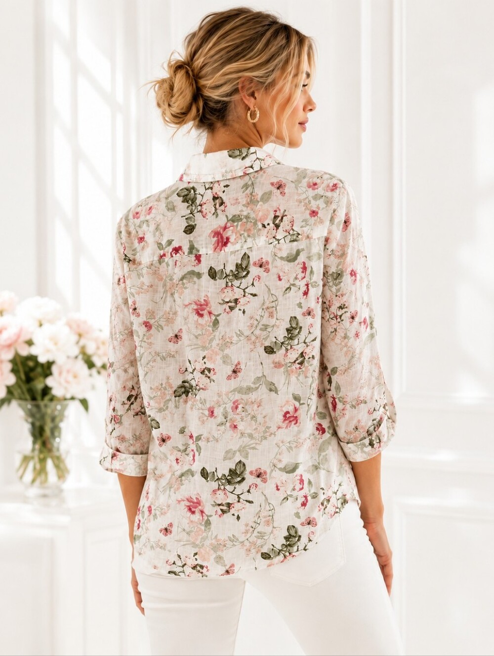 Croft & Barrow 100% Cotton Floral Button Down Blouse Size Small - Picture 2 of 11